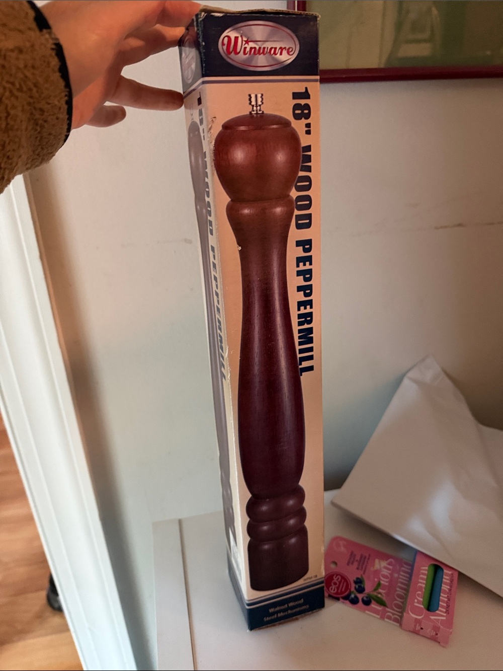 Walnut Wood Pepper Mill - huge 18" Tall vintage style new in box